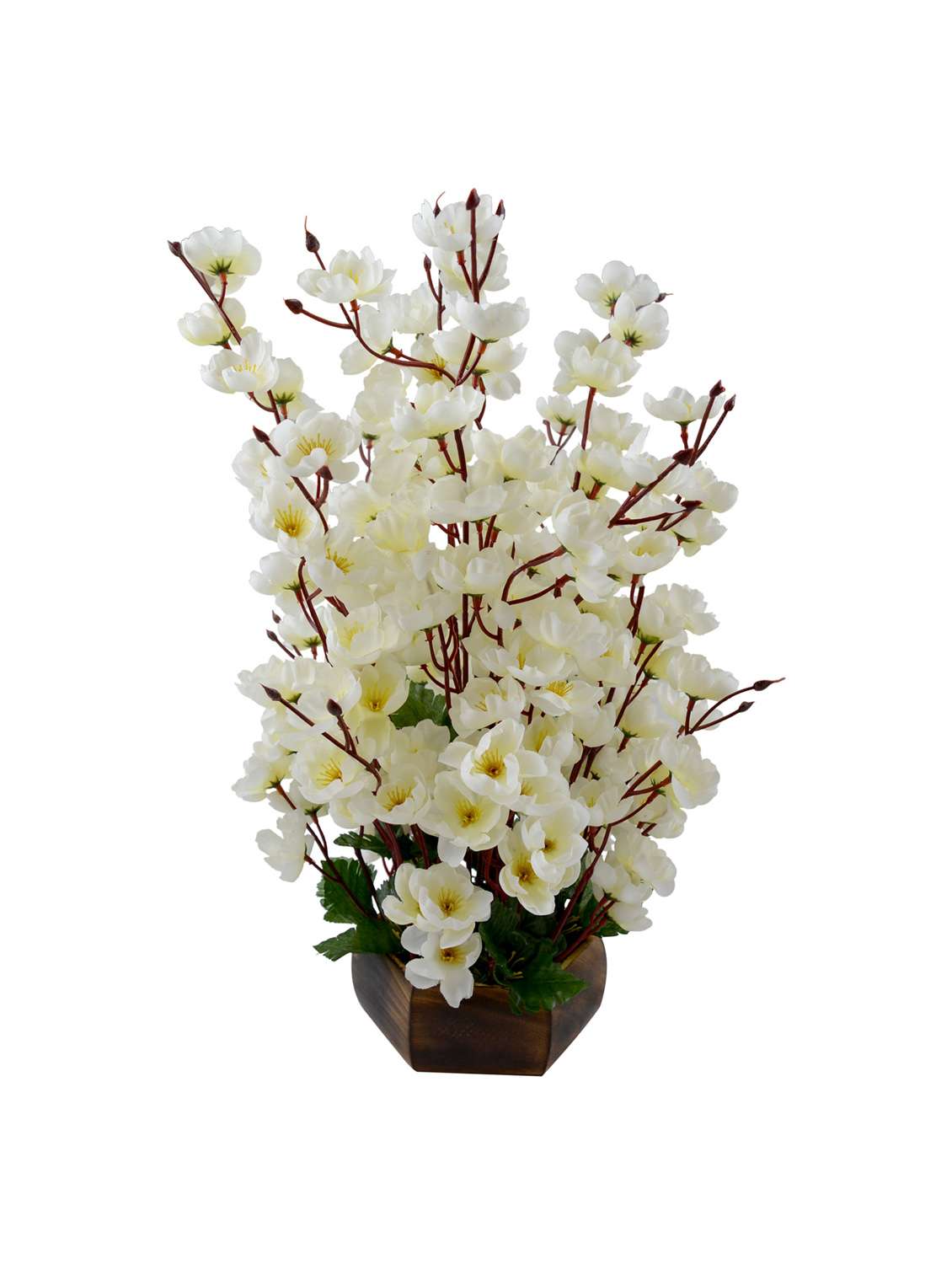 Artificial Flower Plant With Wooden Pot Style