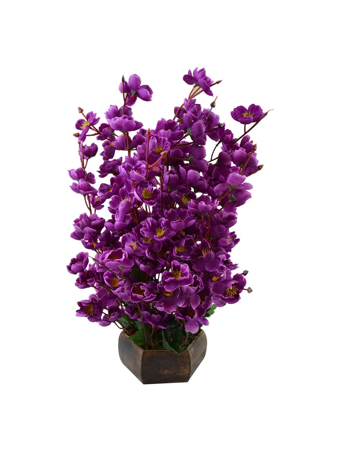 Artificial Flower Plant With Wooden Pot Style