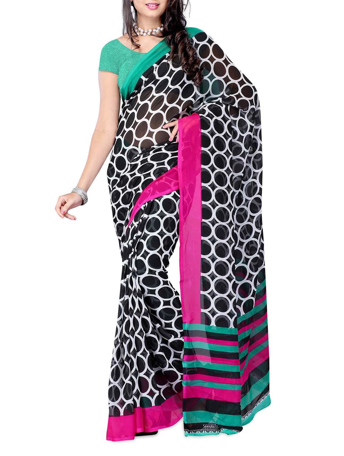 Multi Color Geometric Printed Georgette Saree - Ambaji