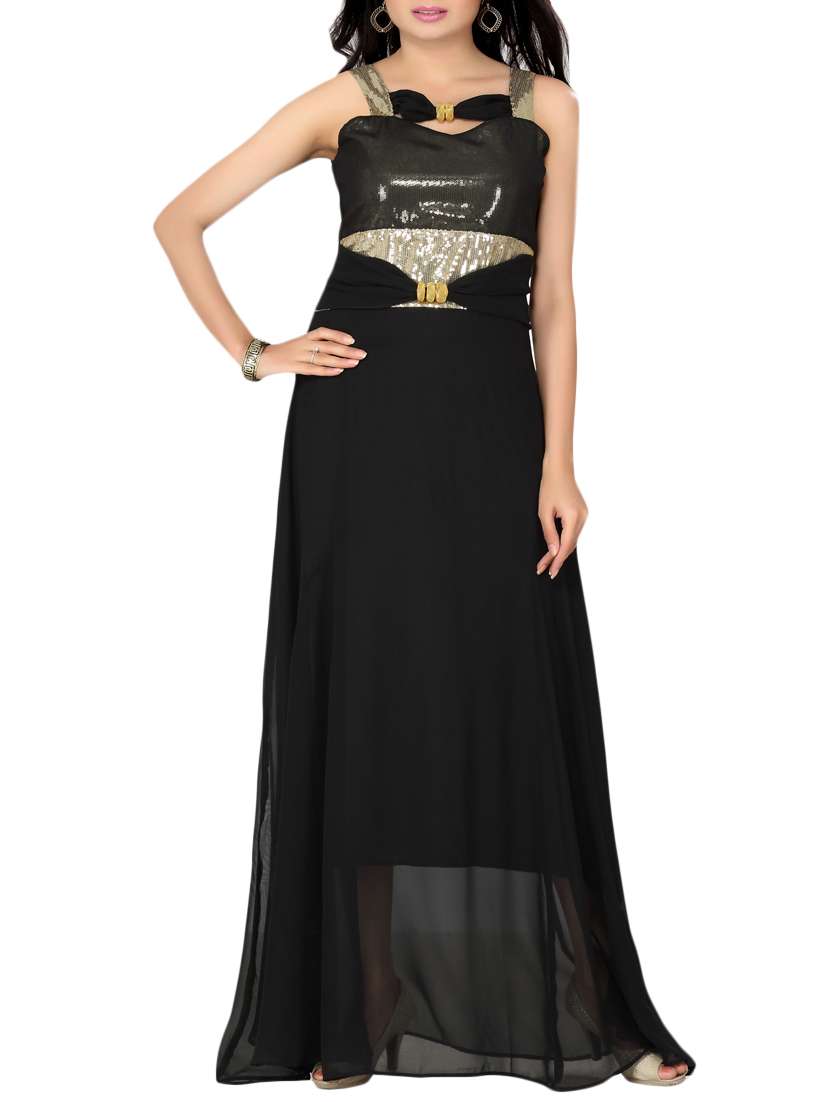 Buy online Ishin Georgette Western Black One Piece Dress from