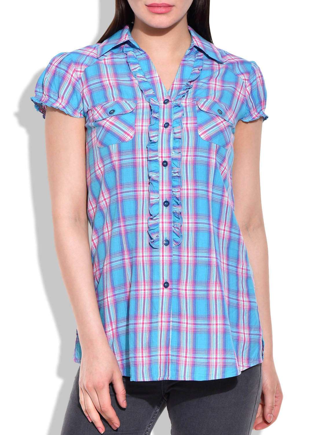 blue & pink cotton shirt - 10081999 - Zoom Image - 0
