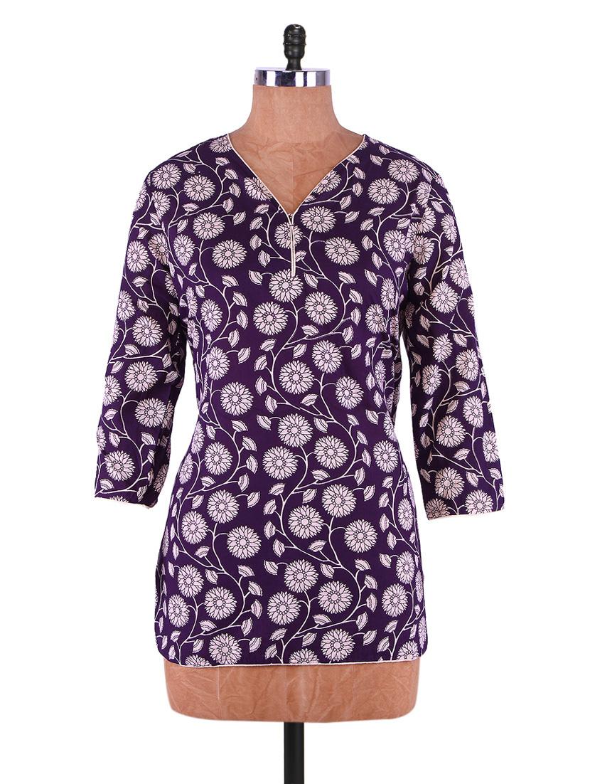 Floral Printed Long Sleeves Short Kurti - Infiara