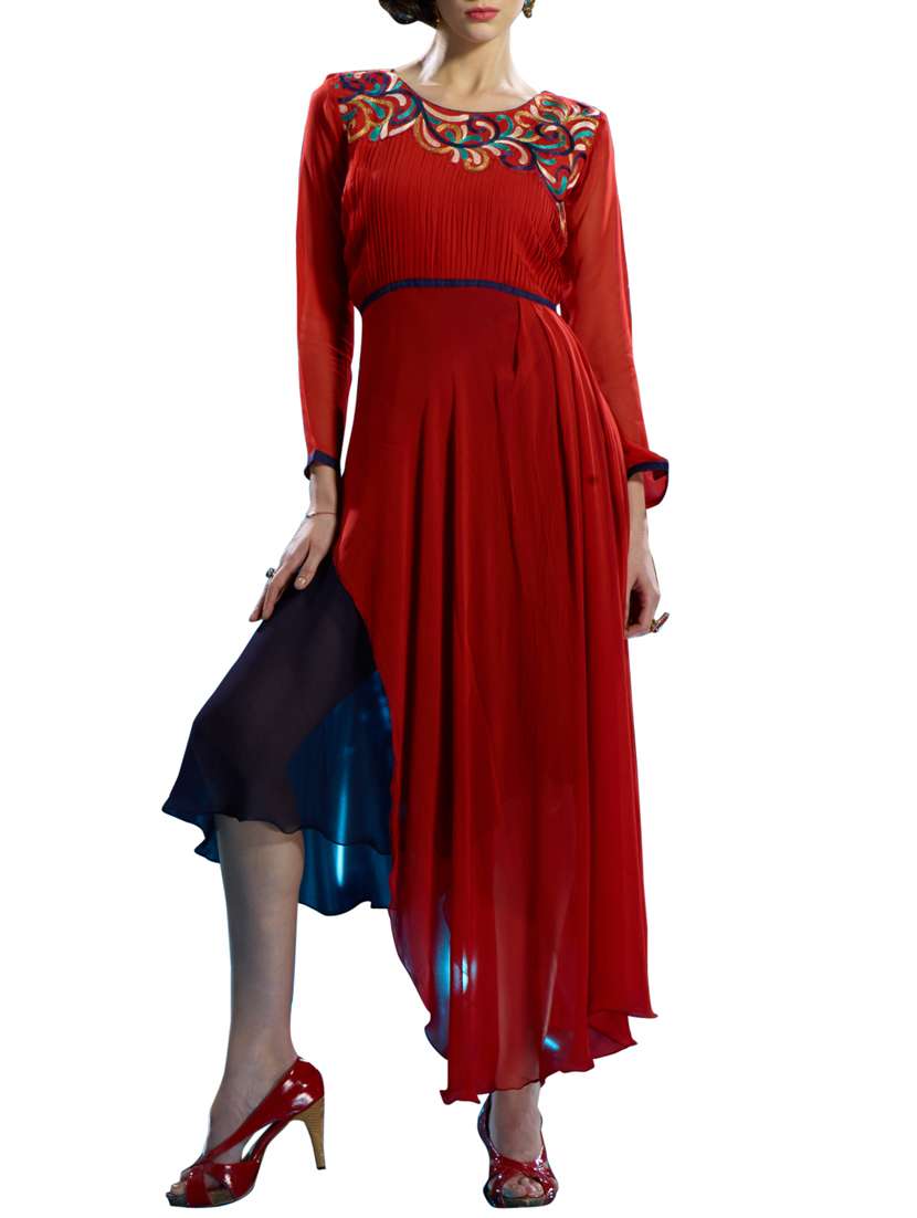 red georgette long kurta