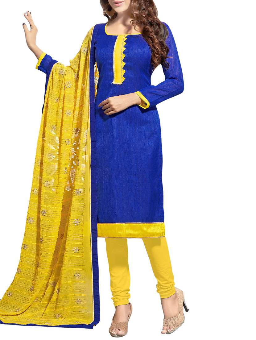 Buy online Blue And Yellow Plain Dress Material With Heavy Dupatta Jute  Silk Unstitched from Suits & Dress material for Women by Varayu for 1769  at 0% off | 2026 Limeroad.com