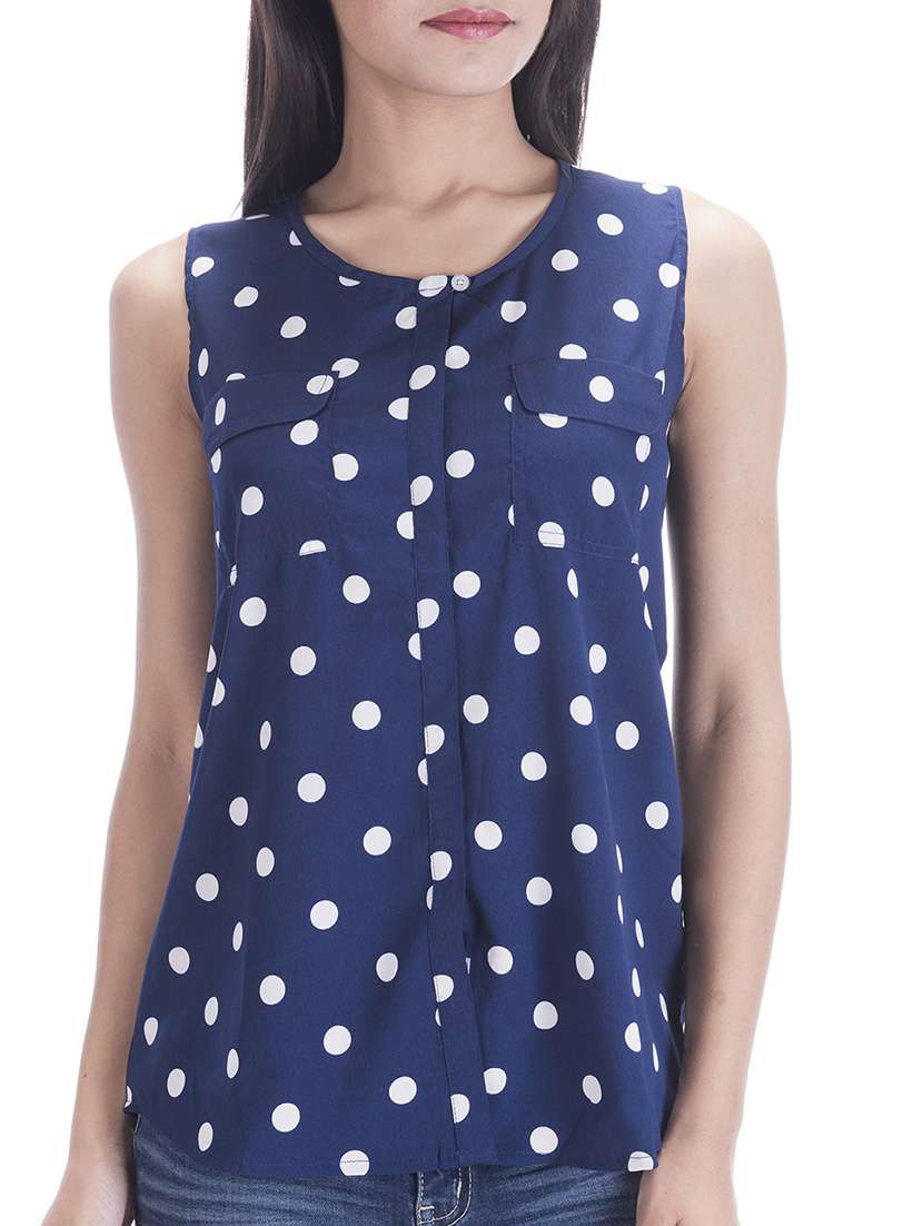 blue poly crepe top