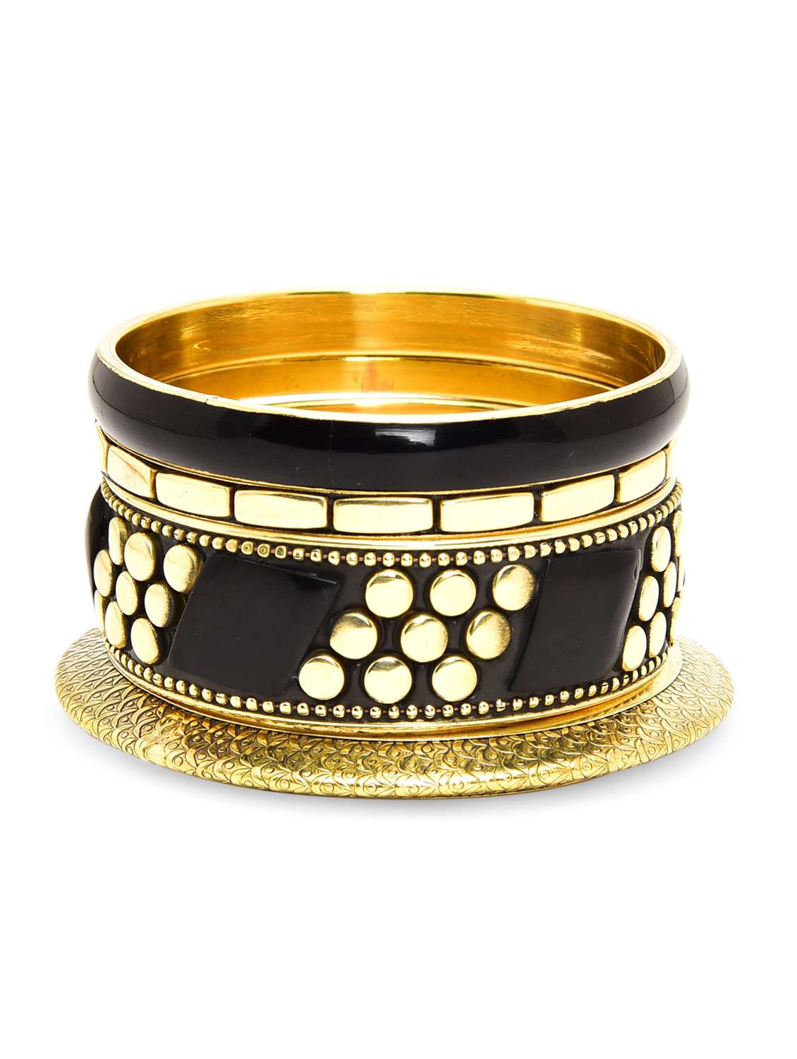 black and golden marshalled bangles