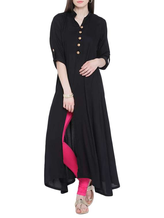 black rayon high-slit  kurta