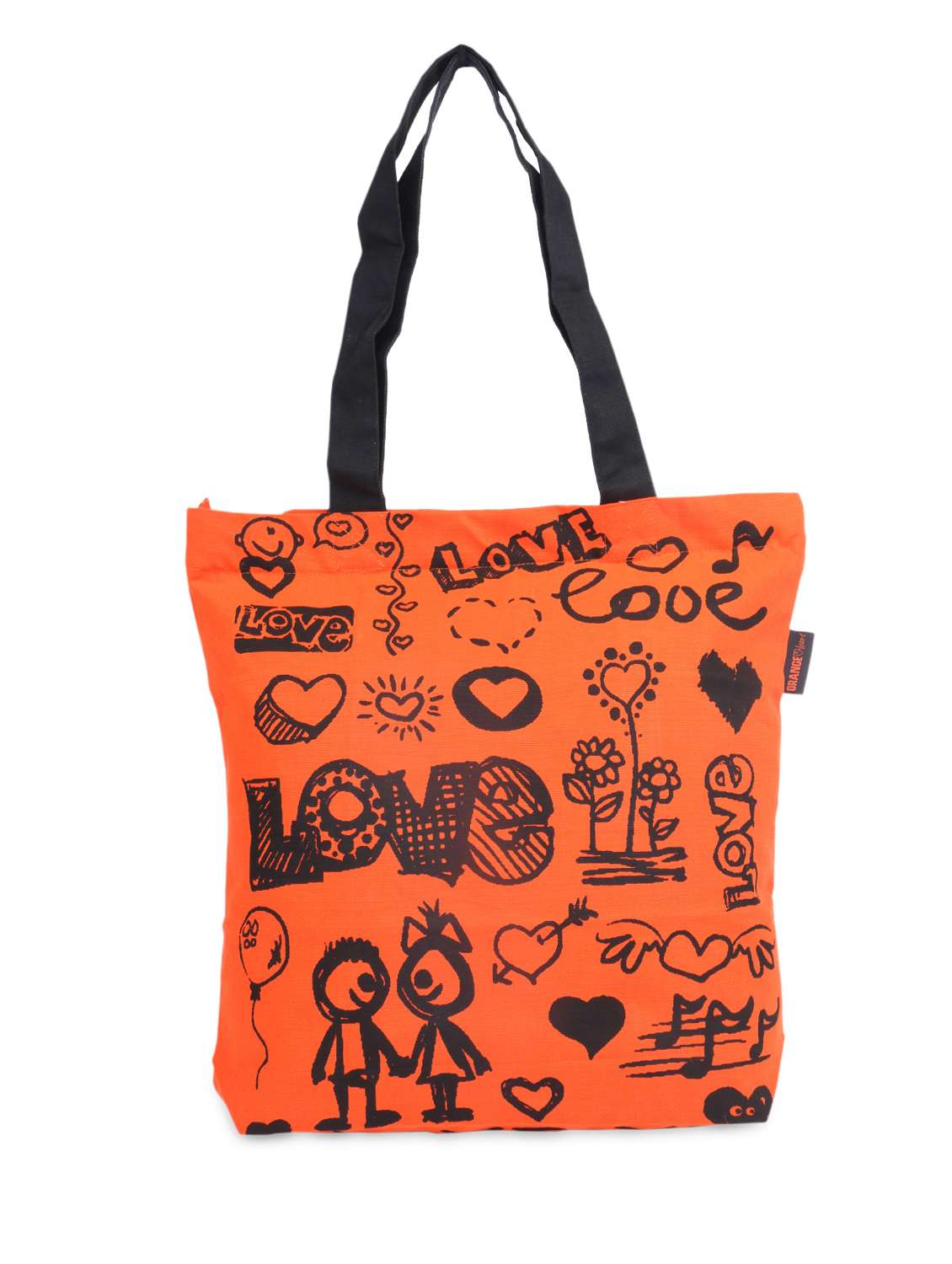 black & black love print shopping bag