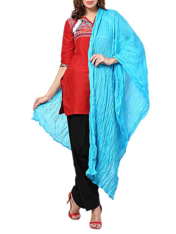 Sky Blue Cotton Plain Dupatta - By