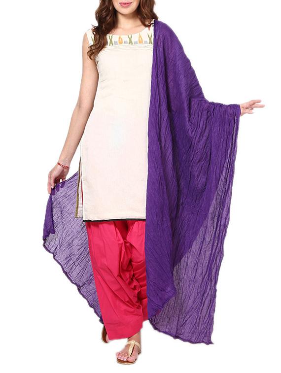 Dark Purple Cotton Plain Dupatta - By