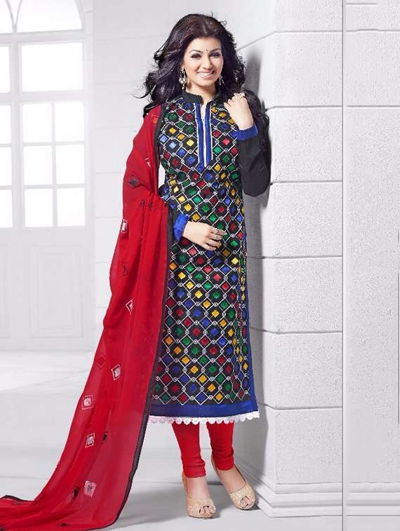 Buy online Black Silk Chanderi Unstitched Suit from Suits & Dress