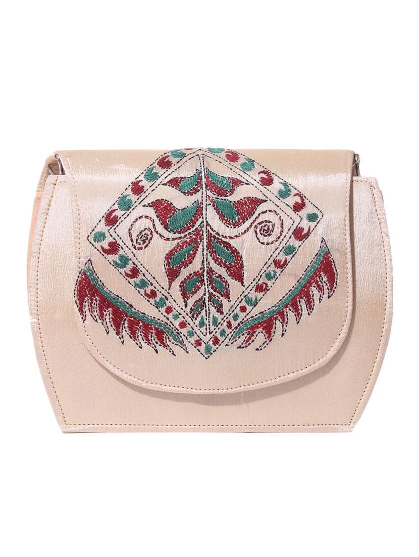 Buy online Cream Kantha Embroidered Fabric Sling Bag from bags for