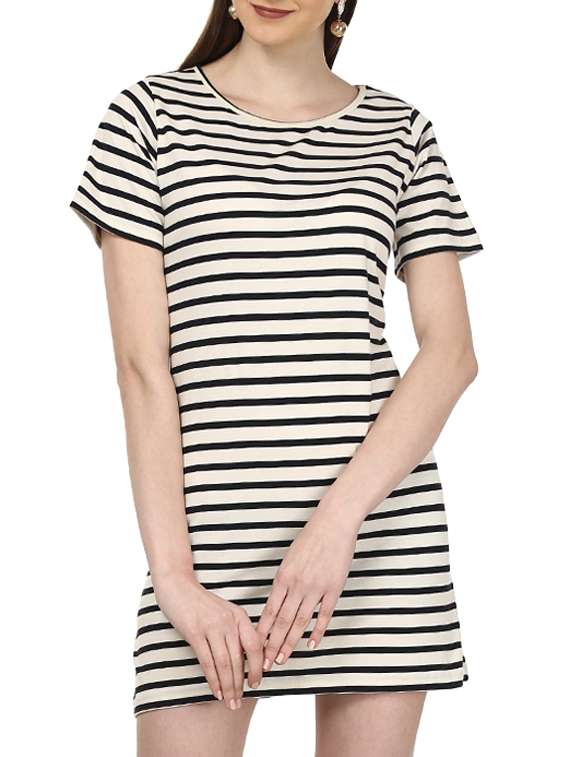 beige & black cotton dress