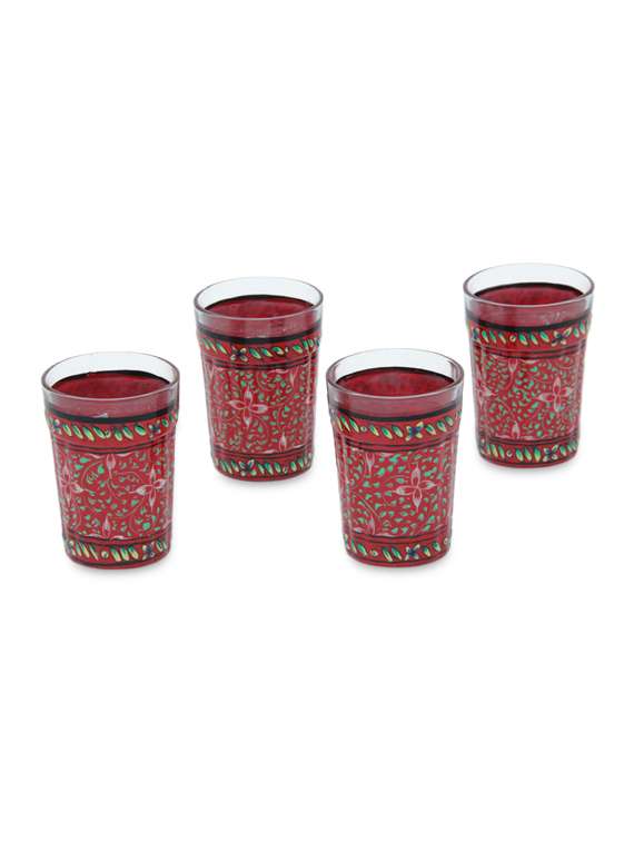 red painted tea glasses (set of 4)