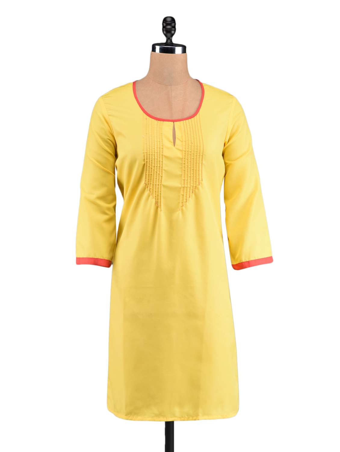 yellow pin tucked yoke kurti