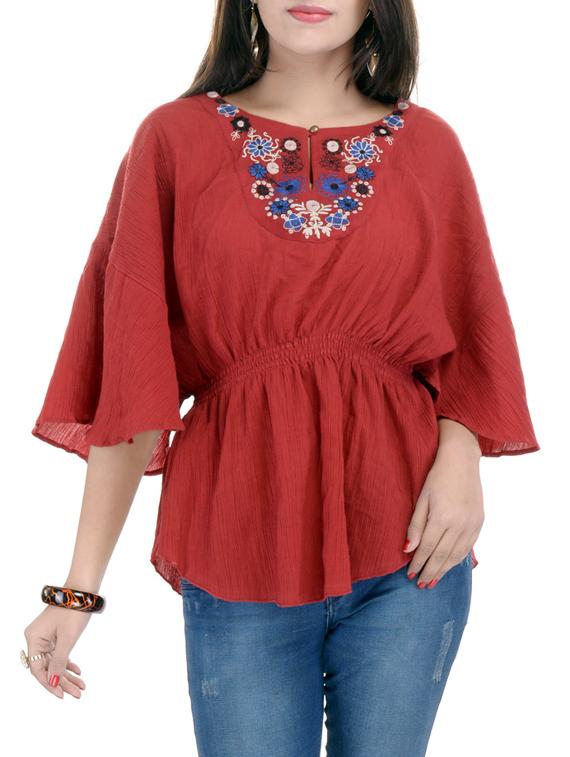 tassel tie up embroidered top