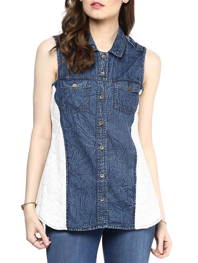 blue and white denim regular shirt