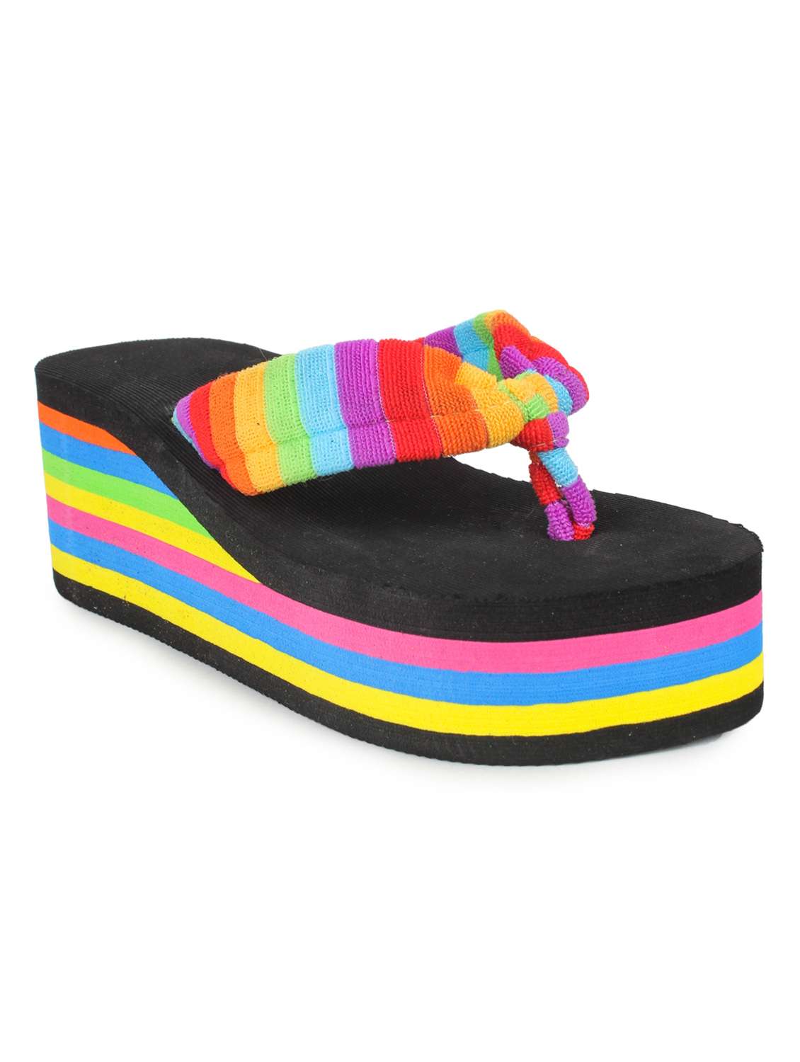 multi colored leatherette toe separator flip flop