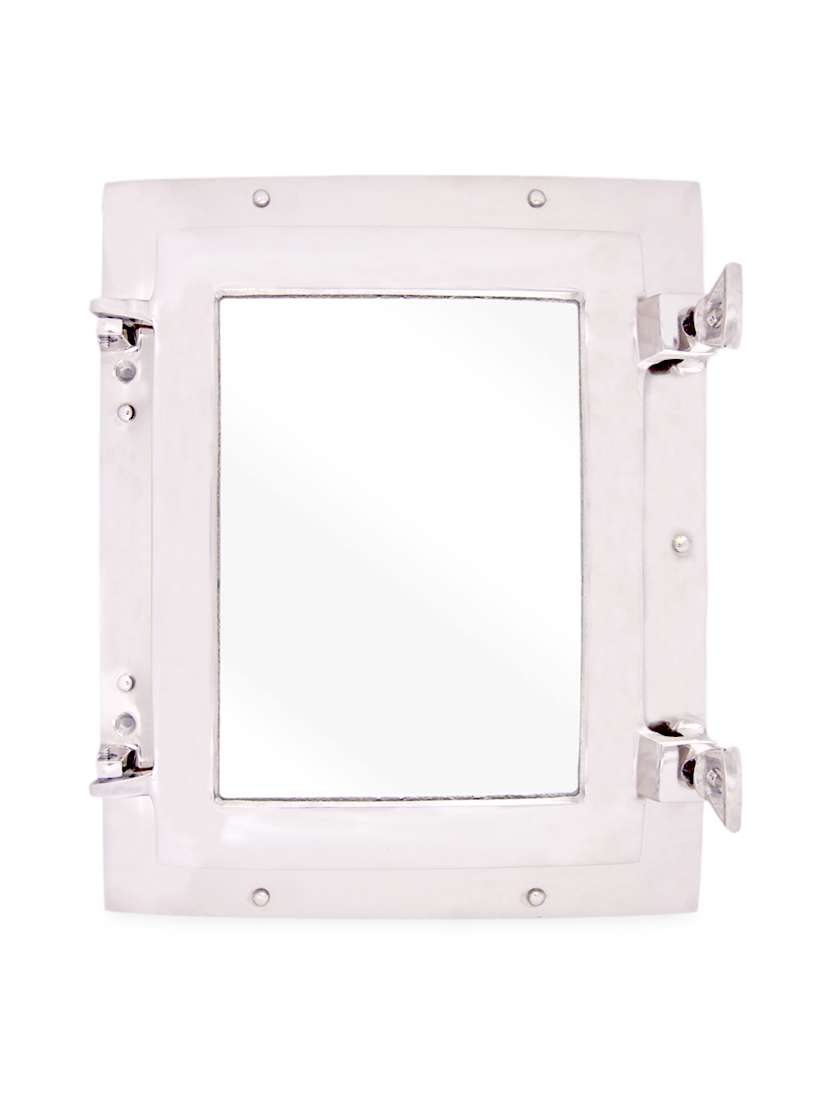 silver porthole style aluminium square mirror