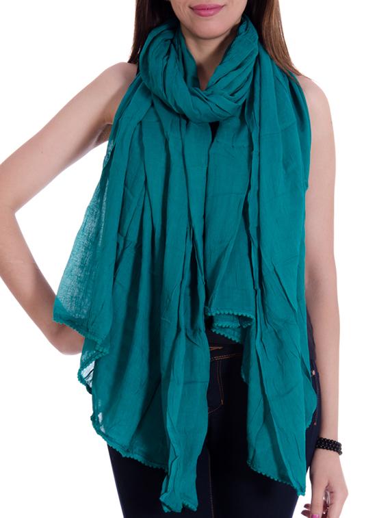 Green Cotton Plain Dupatta - By