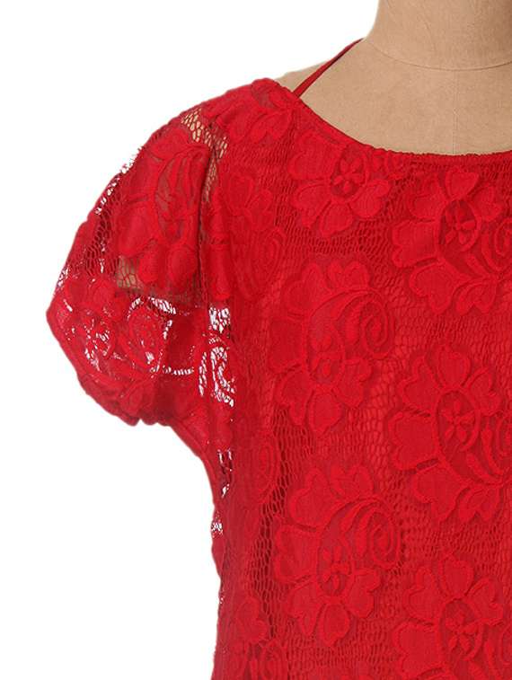 red color plain solid lace dress - 1031518 - Standard Image - 3