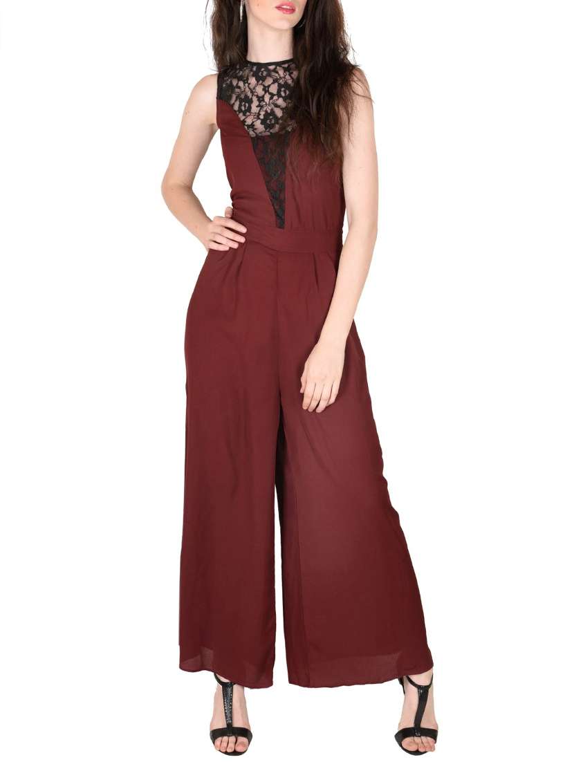 brown polyester full leg  jumpsuit