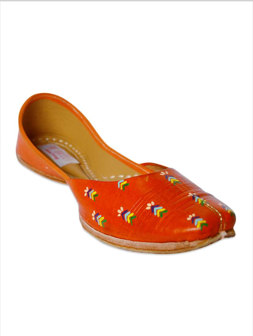 the haelli orange handcrafted leather hand painted juttis