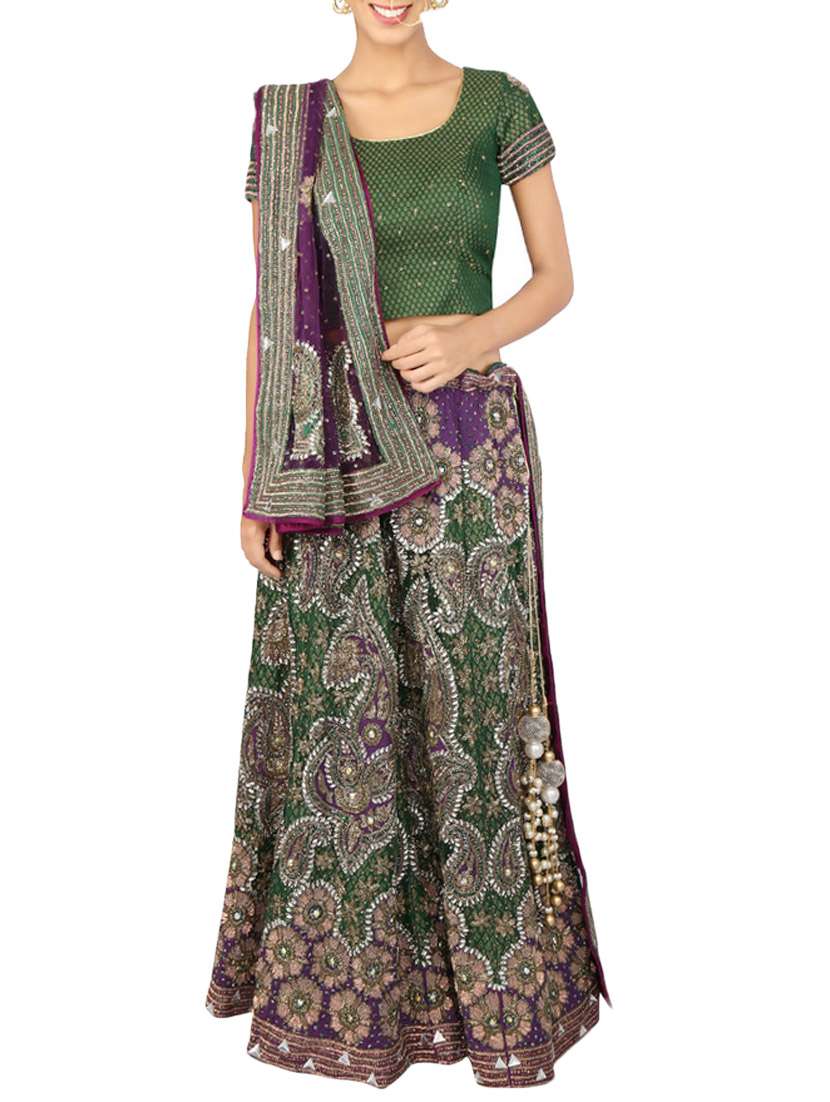 multi colored net aline lehenga
