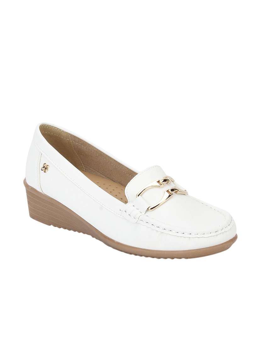 white leatherette loafers & mocassins