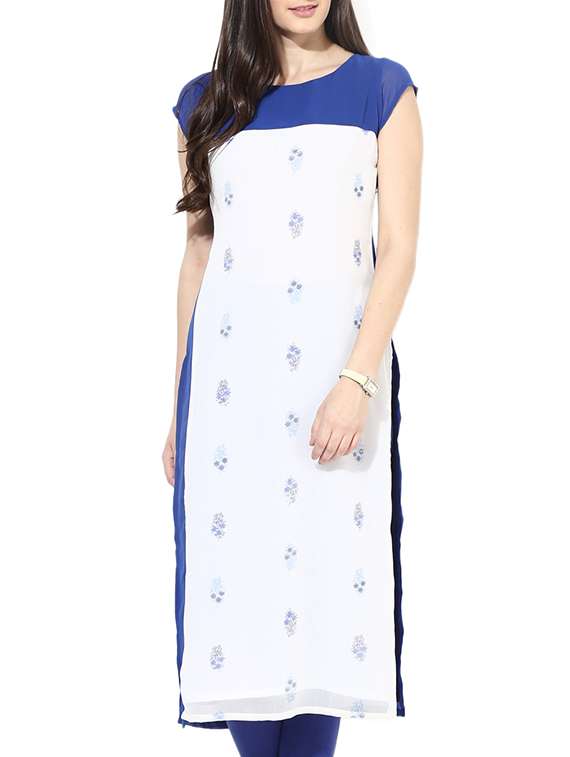 blue, white georgette kurta