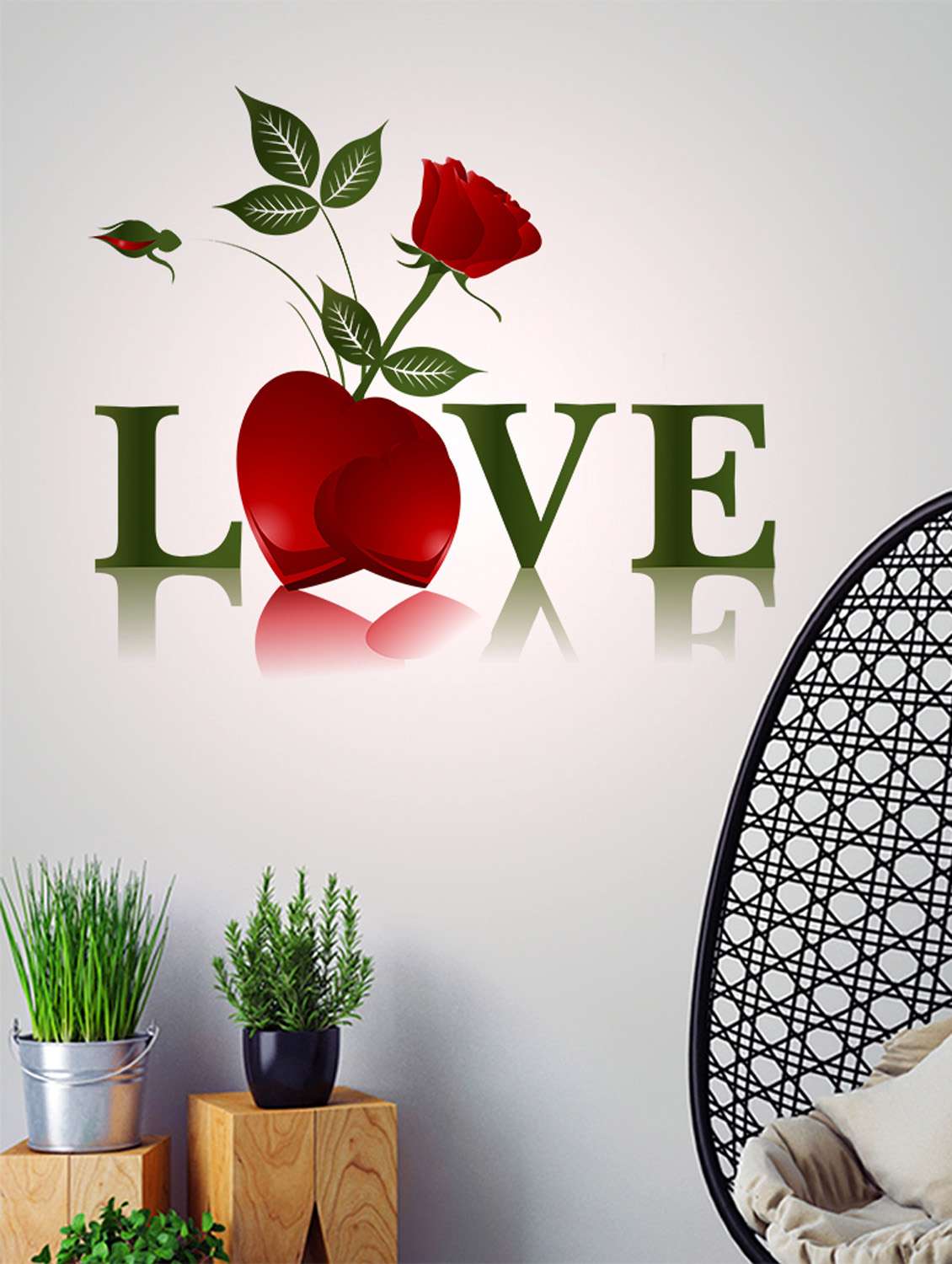 wall stickers love word and red rose valentine's day bedroom decal