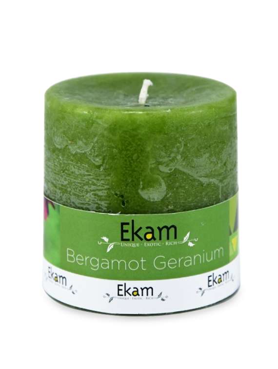 bergamot geranium fragranced pillar candle