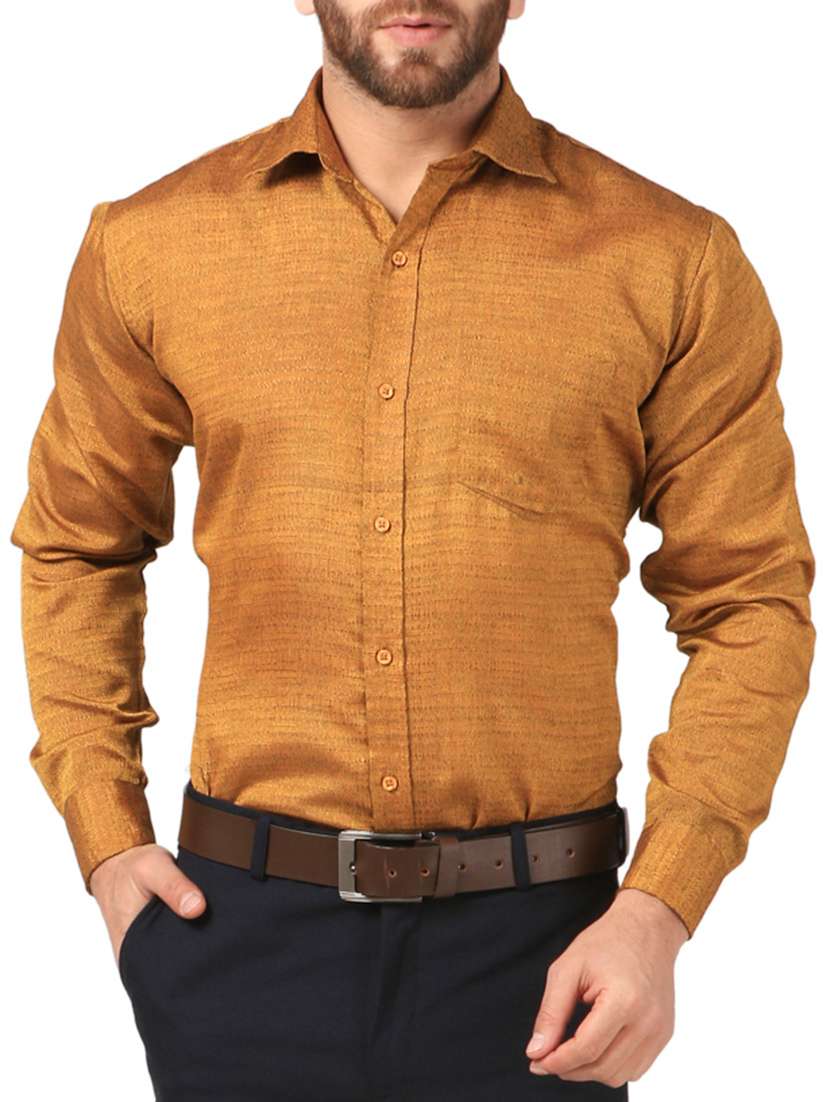 Buy online Mustard Pure Khadi Silk Formal Shirt from shirts for