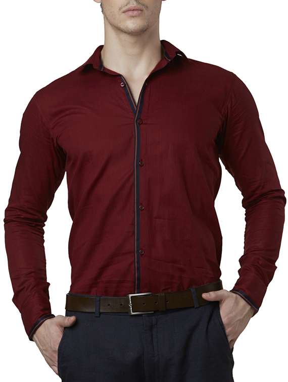 red cotton plain casual slim fit shirt