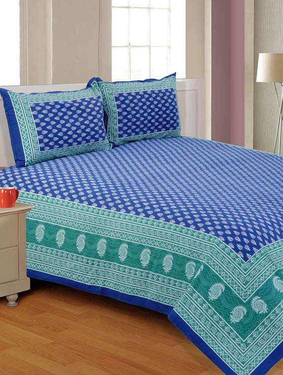 cotton jaipuri traditional double bedsheet with 2 pillwo cover