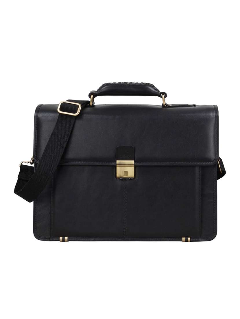 pure genuine real vintage hunter leather unisex laptop shoulder messenger briefcase bag (black)