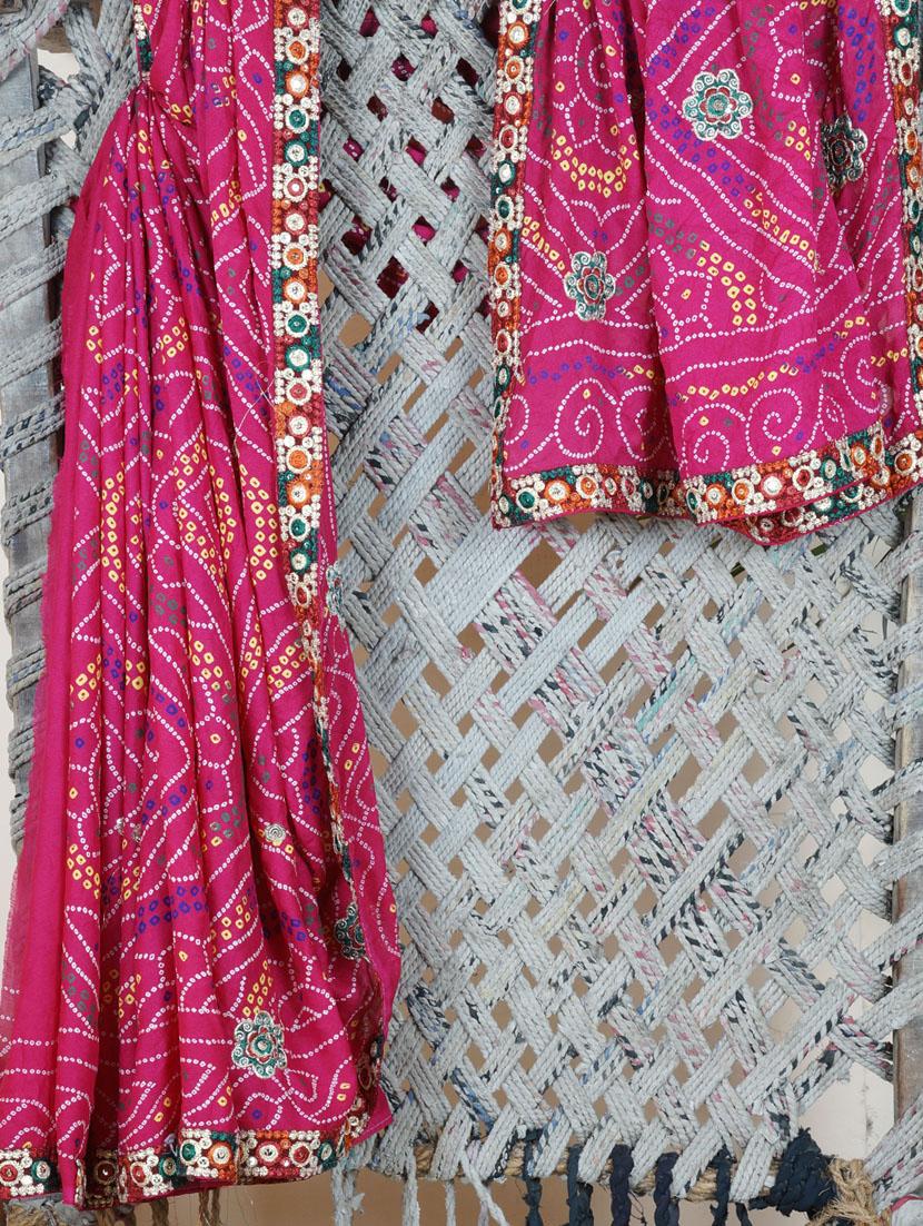 Embroidered Border Bandhej Georgette Saree - Lazza