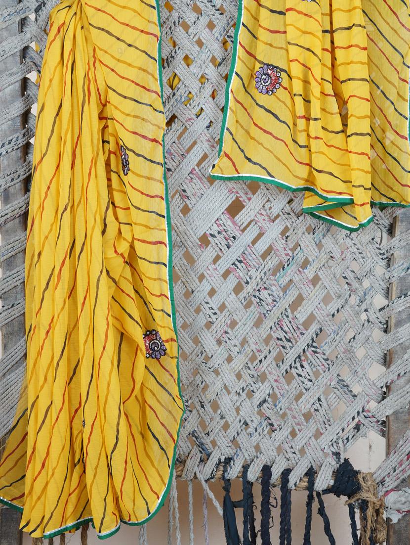 Floral Embroidery Lehariya Georgette Saree - Lazza