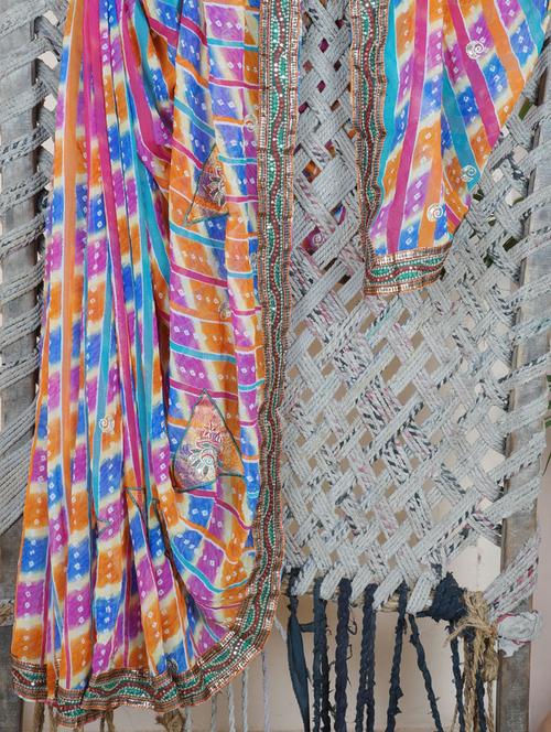Multicolor Bandhej Georgette Saree - Lazza