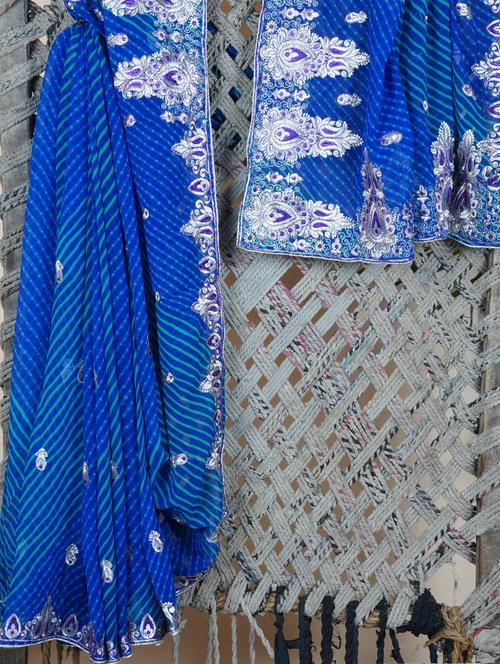Heavy Embroidery Border Lehariya Georgette Saree - Lazza - 1037178