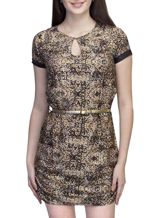 key hole belted sheath dress