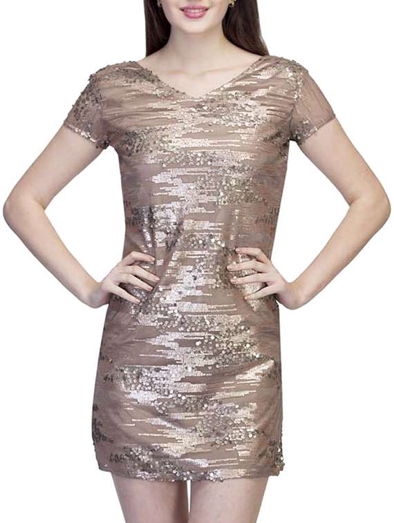 v-neck embellished sheath dress