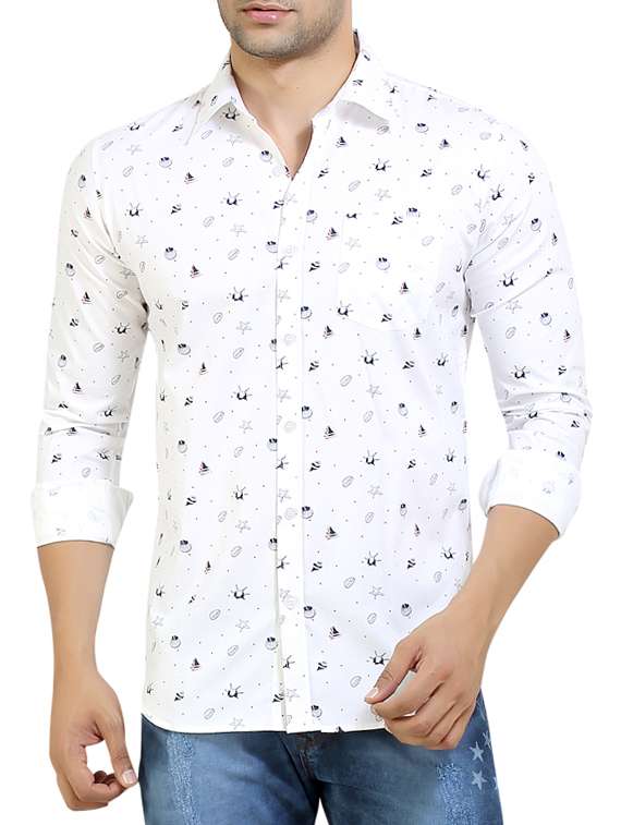 white cotton printed casual shirt