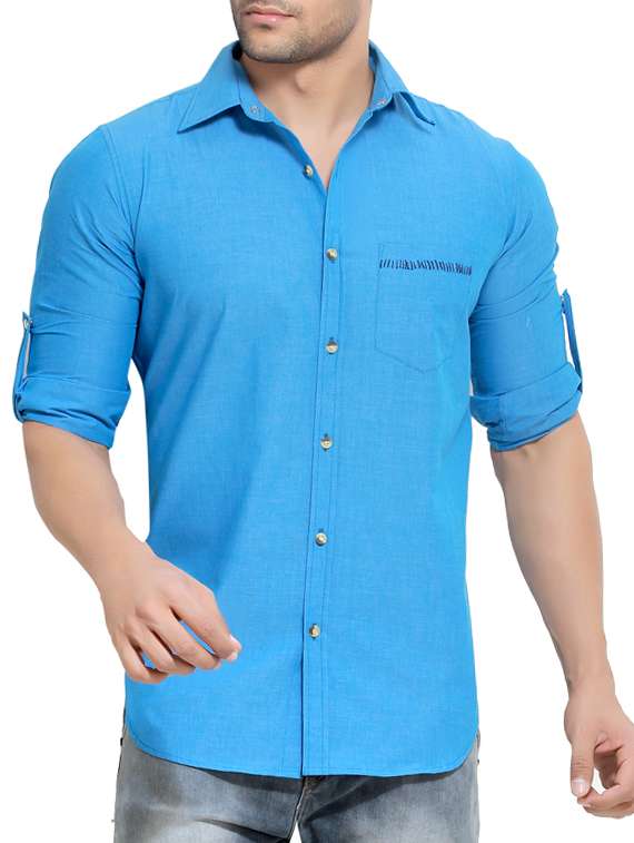solid blue cotton casual shirt