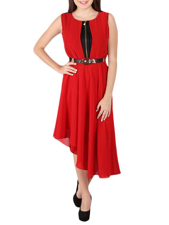 red poly georgette dress