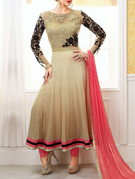 beige georgette unstitched suit