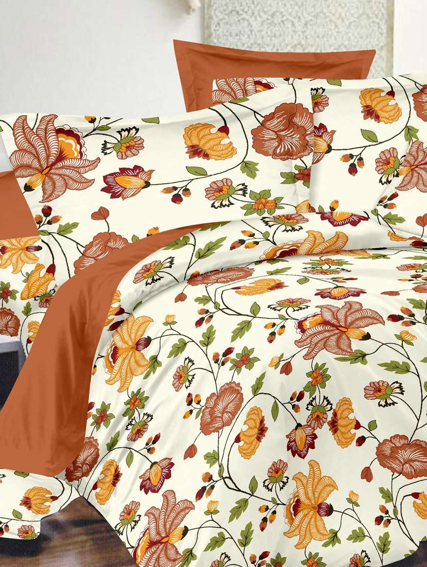 dremscape 140tc 100% cotton yellow floral double bedsheet set