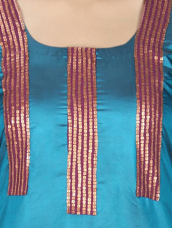 blue chanderi straight kurta - 10458748 - Standard Image - 3