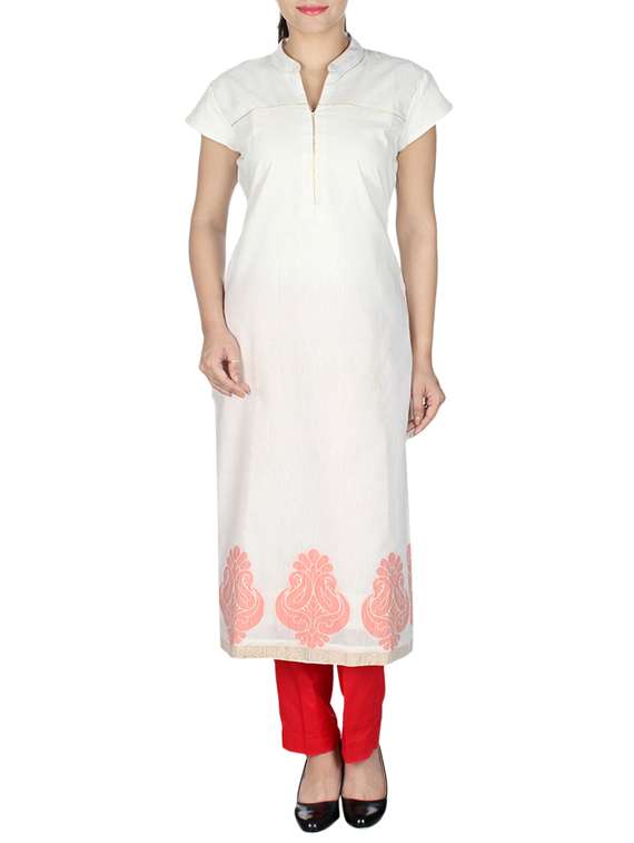 cream cotton straight kurta - 10458749 - Zoom Image - 0