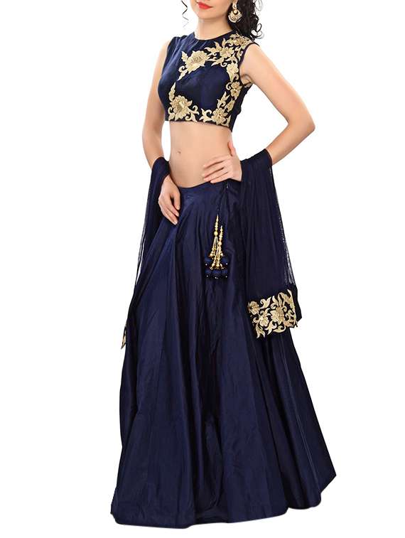 blue silk blend lehenga